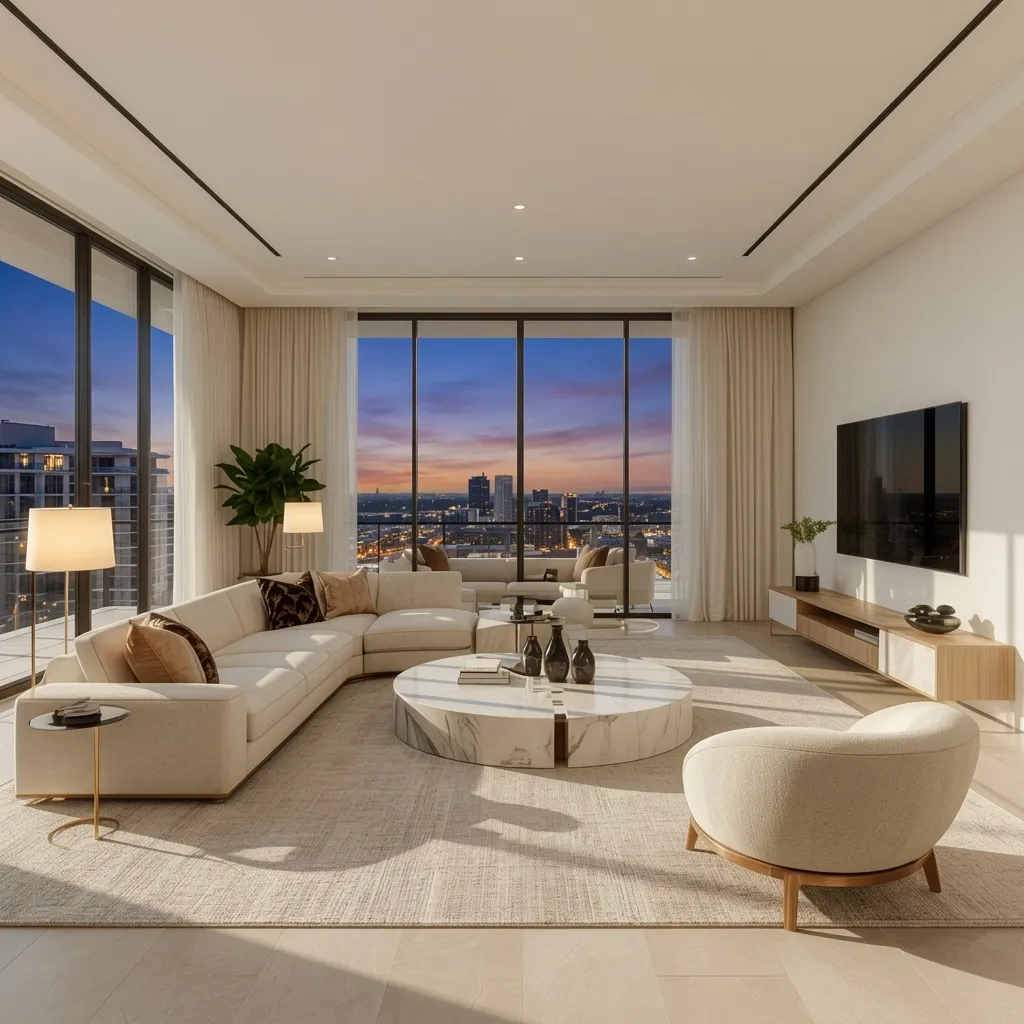 After: AI-enhanced penthouse living room