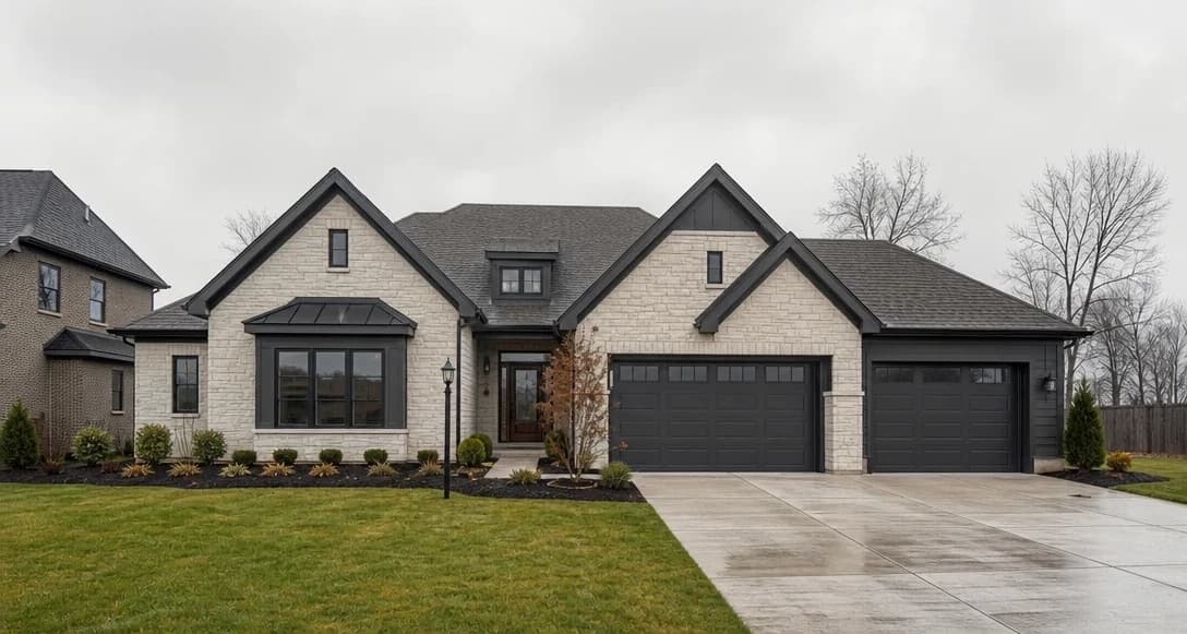 Property photo with overcast, dull sky providing flat, uninspiring background