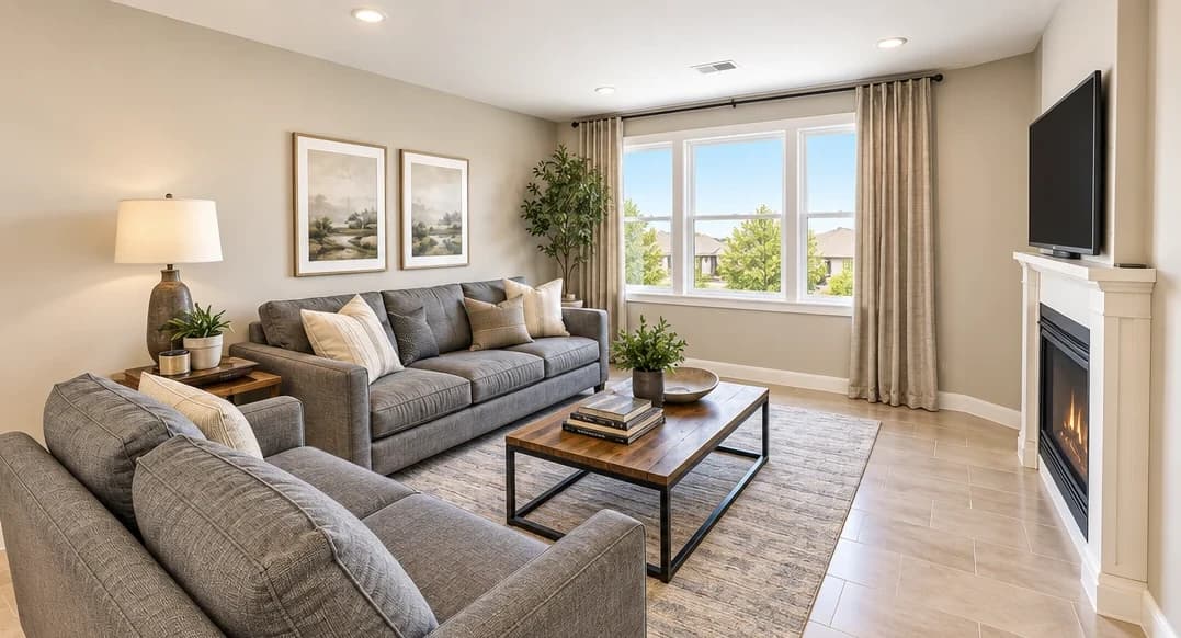 Same room with corrected lighting — bright, well-exposed, with natural-looking color balance