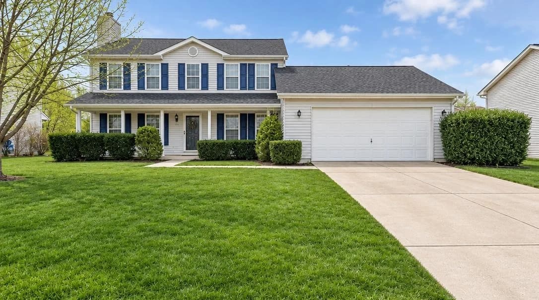 Same property with a lush, vibrant green lawn restored by AI enhancement