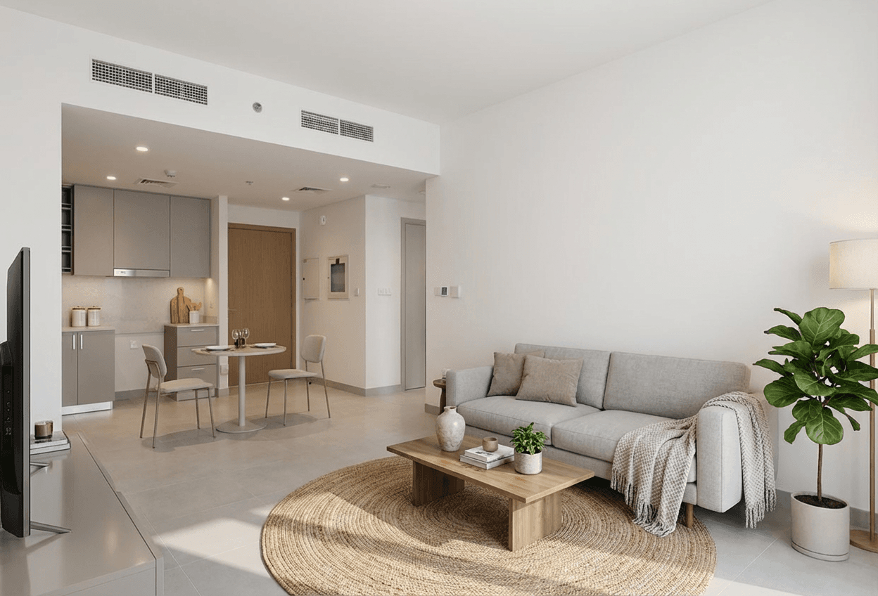 After: AI-enhanced property photo with cleaner rooms and brighter lighting